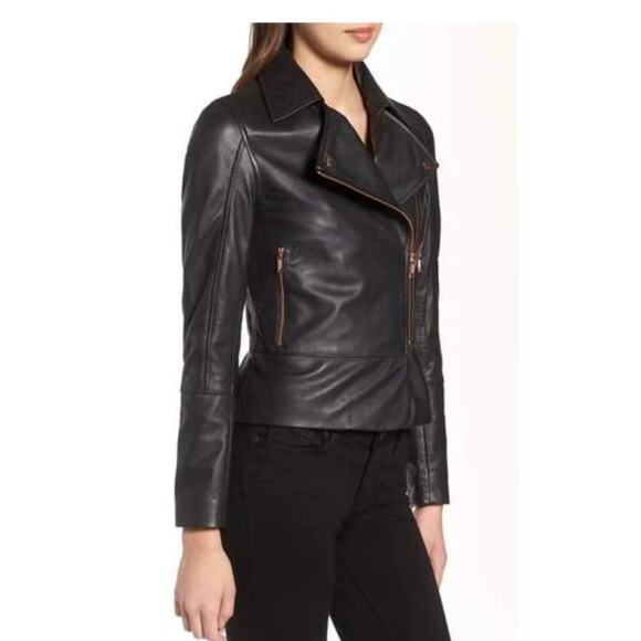 Ted Baker Jackets & Blazers - Ted Baker Lizia Leather Biker Jacket Black size 2 (Small)